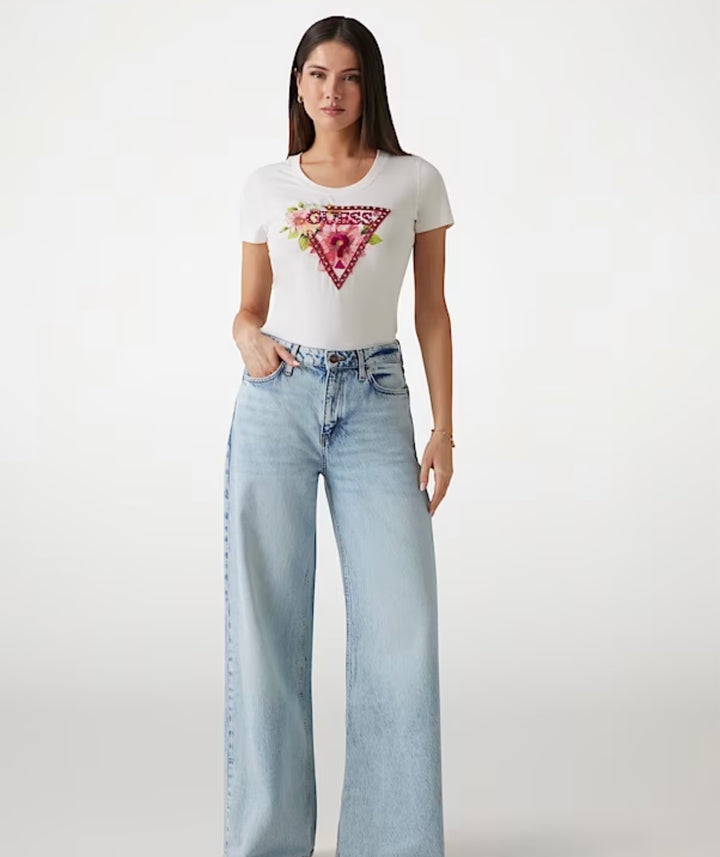 Guess Floral Triangle Beaded Tee