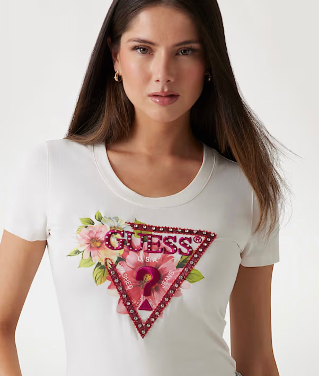 Guess Floral Triangle Beaded Tee