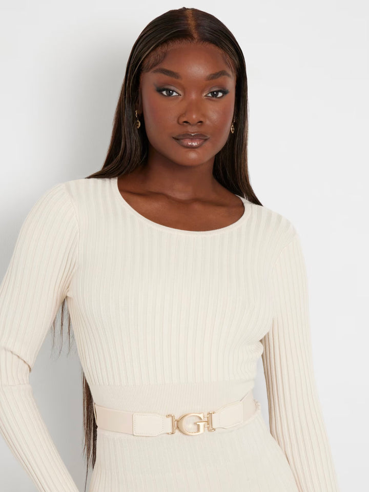 Guess Cream Fit and Flare Sweater Dress