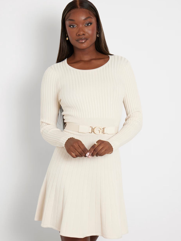 Guess Cream Fit and Flare Sweater Dress