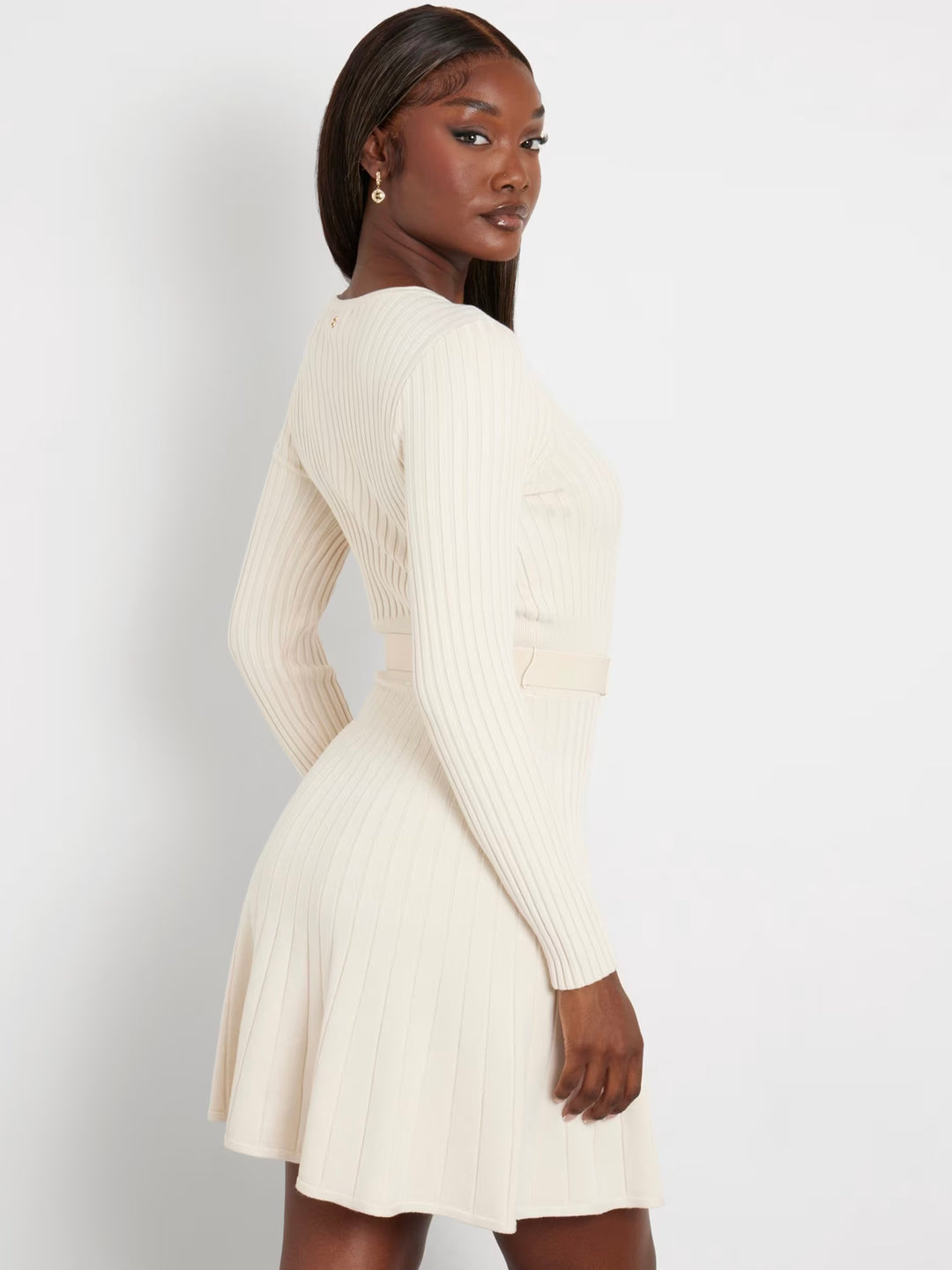 Guess Cream Fit and Flare Sweater Dress