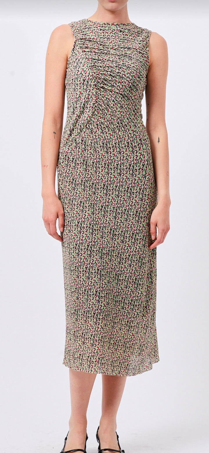 French Connection Shannon Runched Midi Dress Navy Multi