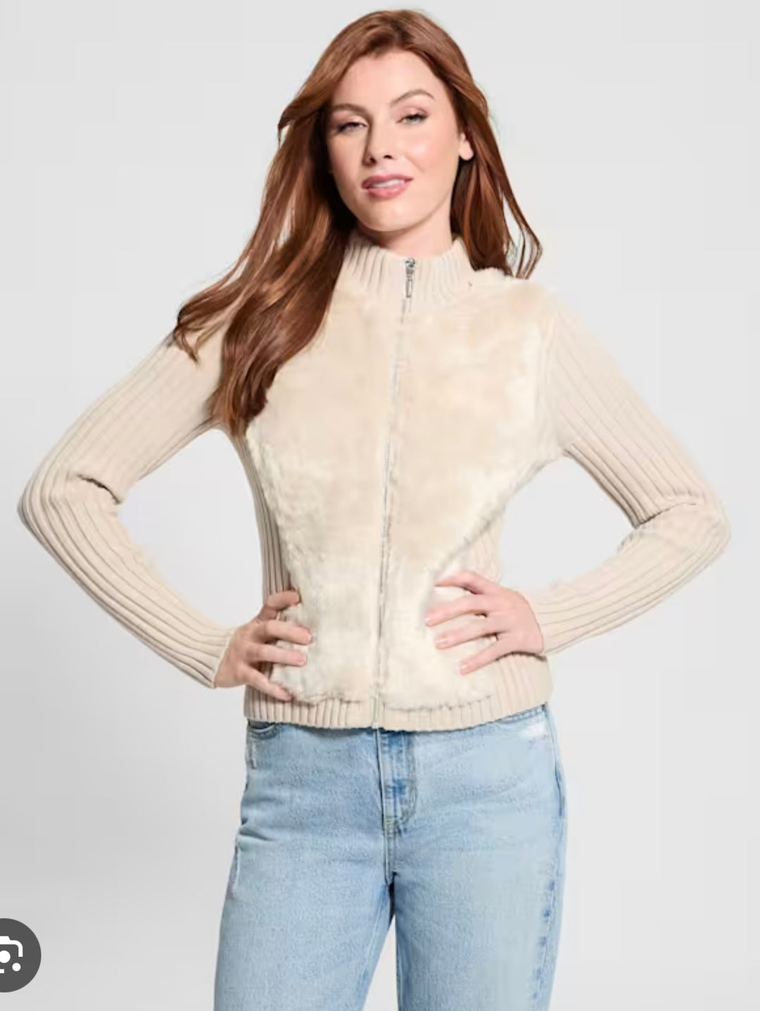 Guess Mila Faux Fur Zip Cardi