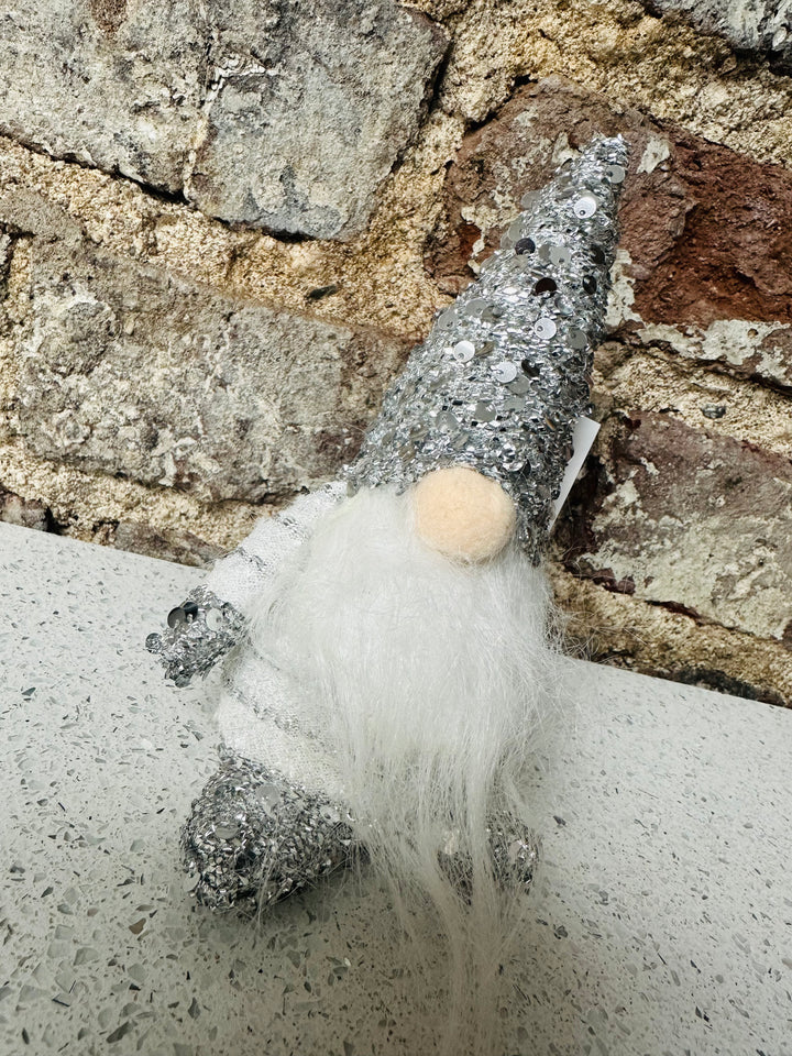 Christmas Festive Silver Sparkle Gnome 19cm