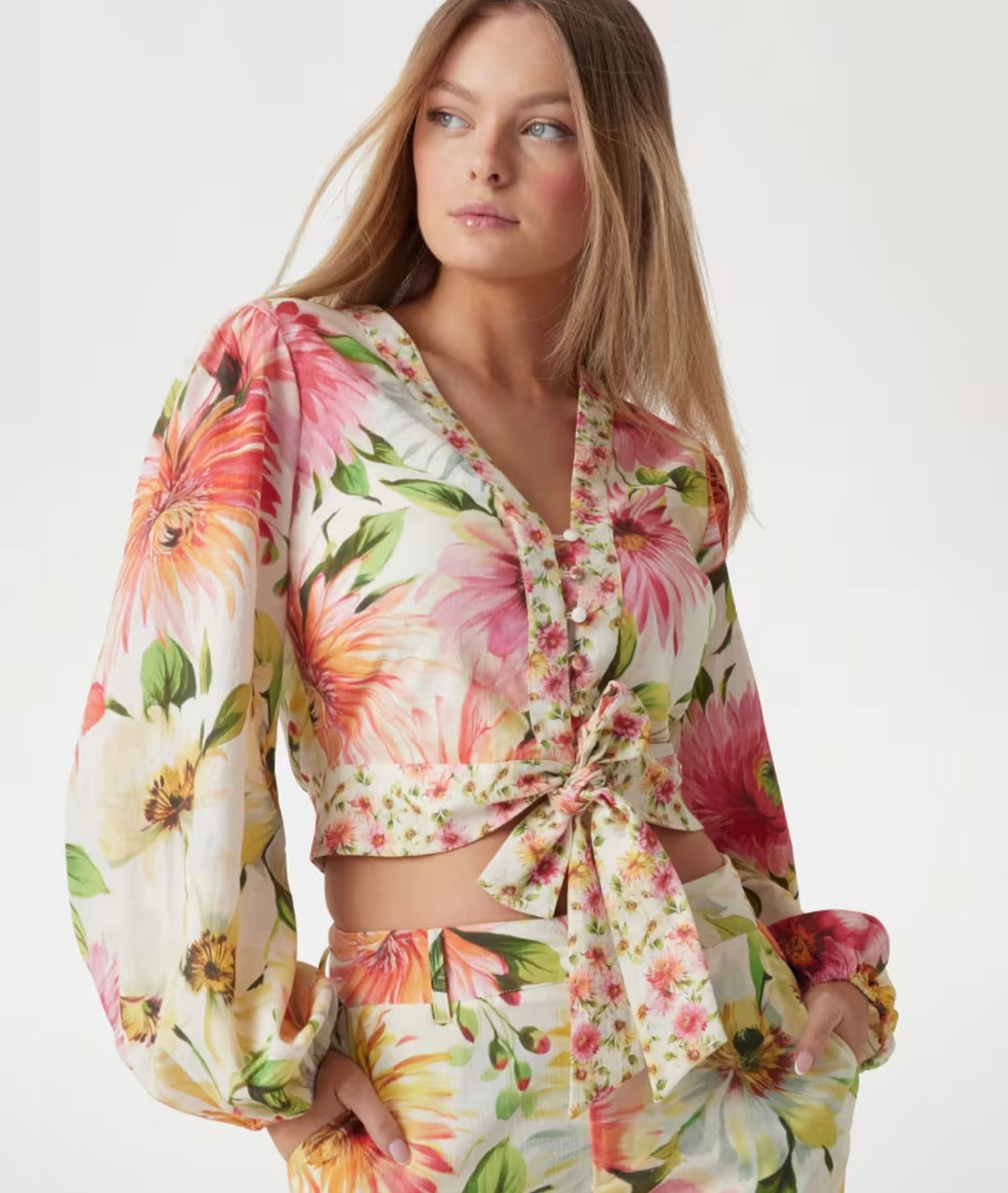 Guess Colette Floral Tie Blouse