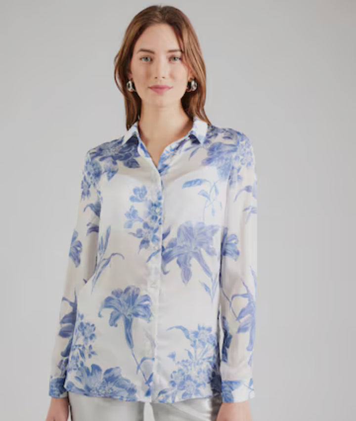 Guess Clouis Blue Floral Print Blouse