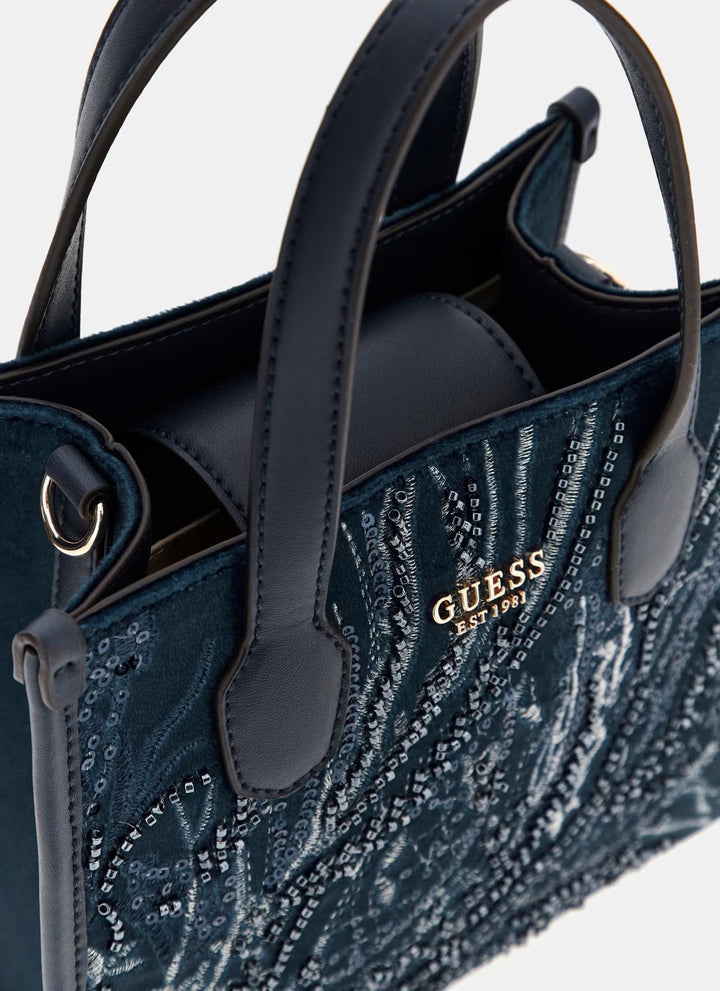 Guess Silvana Blue Velvet Mini Tote Bag