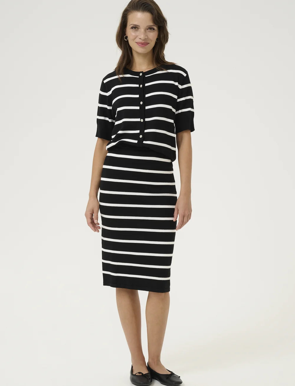 Kaffe KAlizza Black Chalk Stripe Knit Skirt