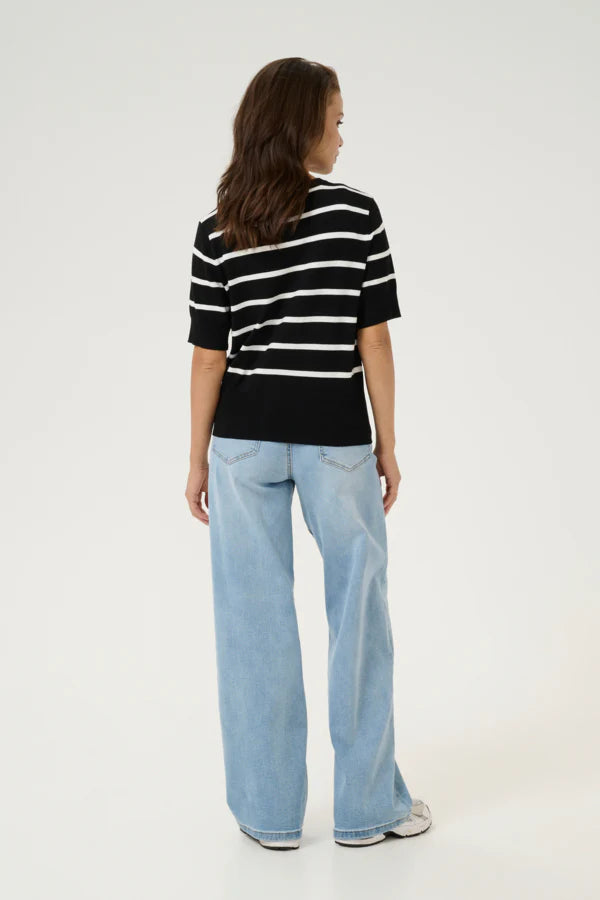 Kaffe Alizza Black/Chalk Stripe Short Sleeve Cardigan