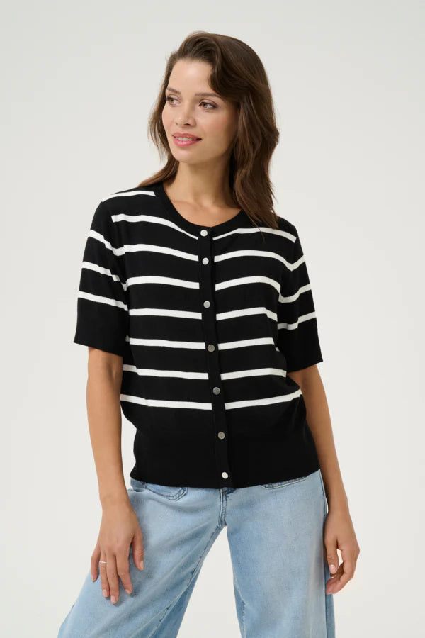 Kaffe Alizza Black/Chalk Stripe Short Sleeve Cardigan