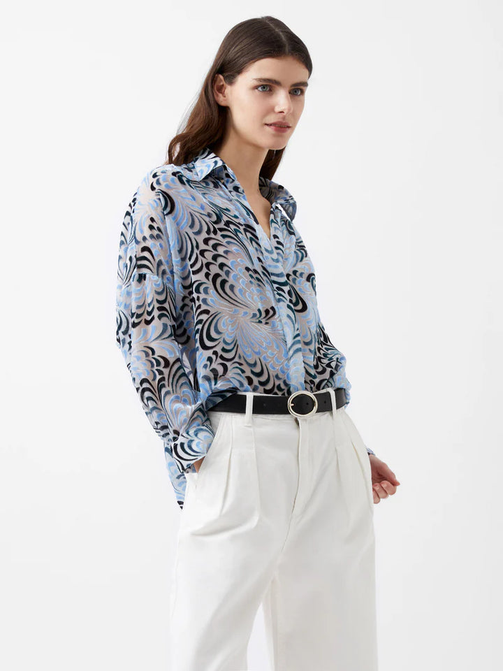 French Connection Diandra Devore V-Neck Button Through Popover Shirt