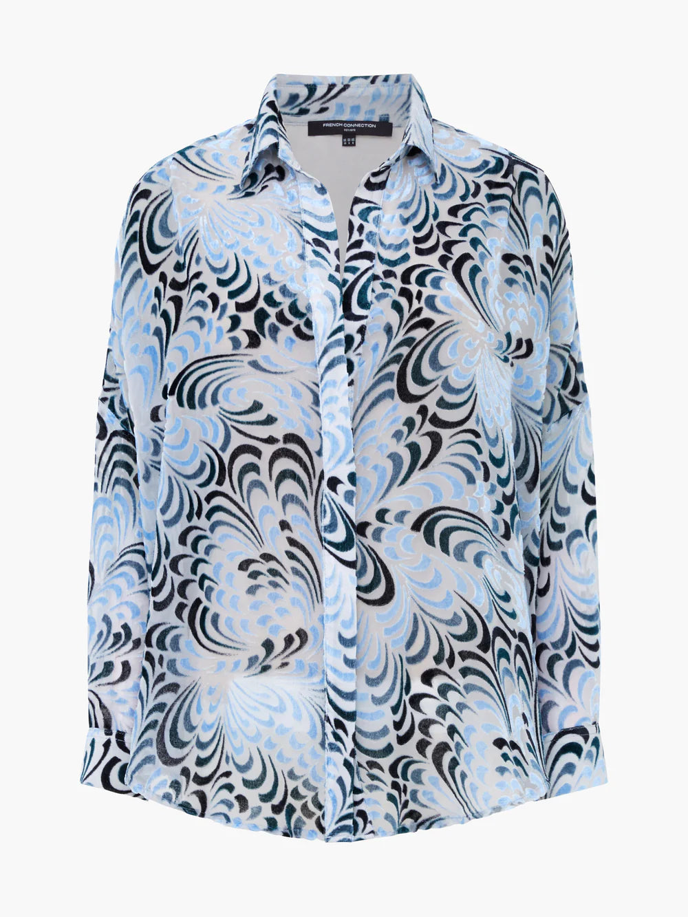 French Connection Diandra Devore V-Neck Button Through Popover Shirt