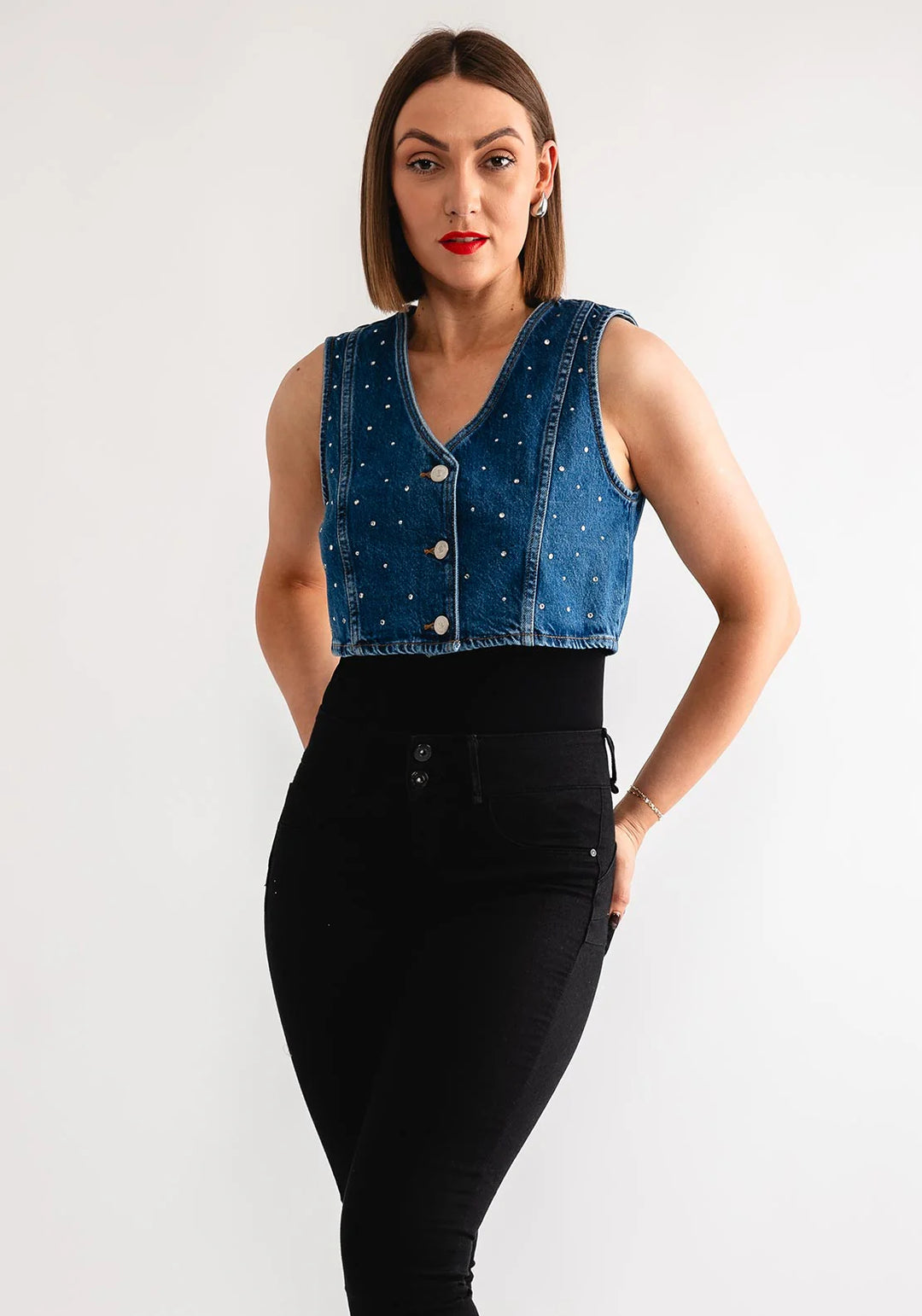 Tiffosi Amber Denim Sparkle Waistcoat