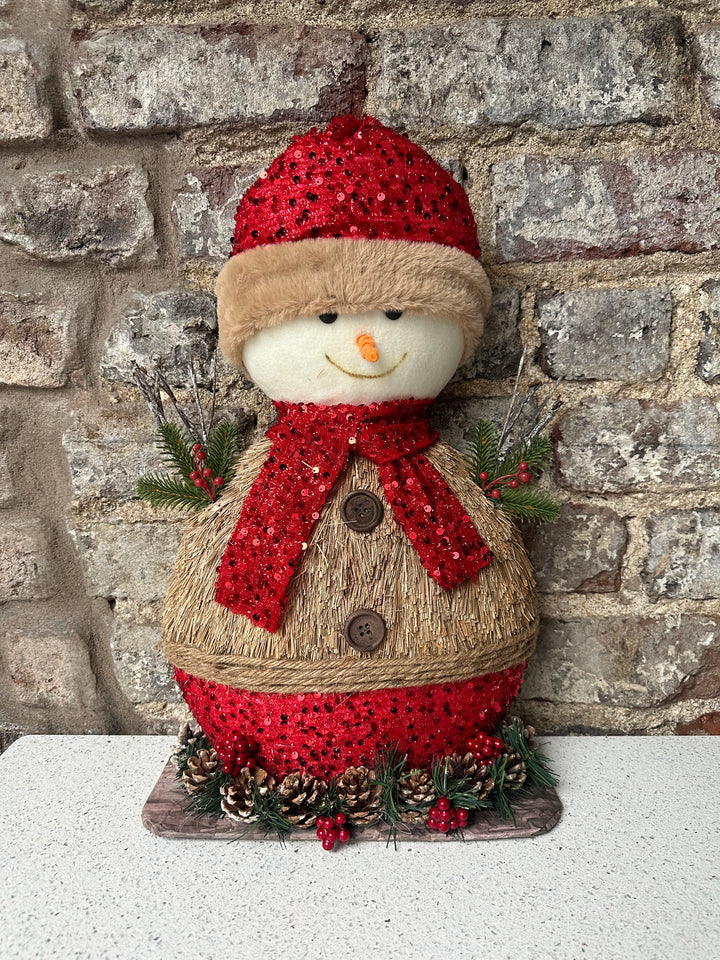 Christmas Red Sparkle Flat Snowman