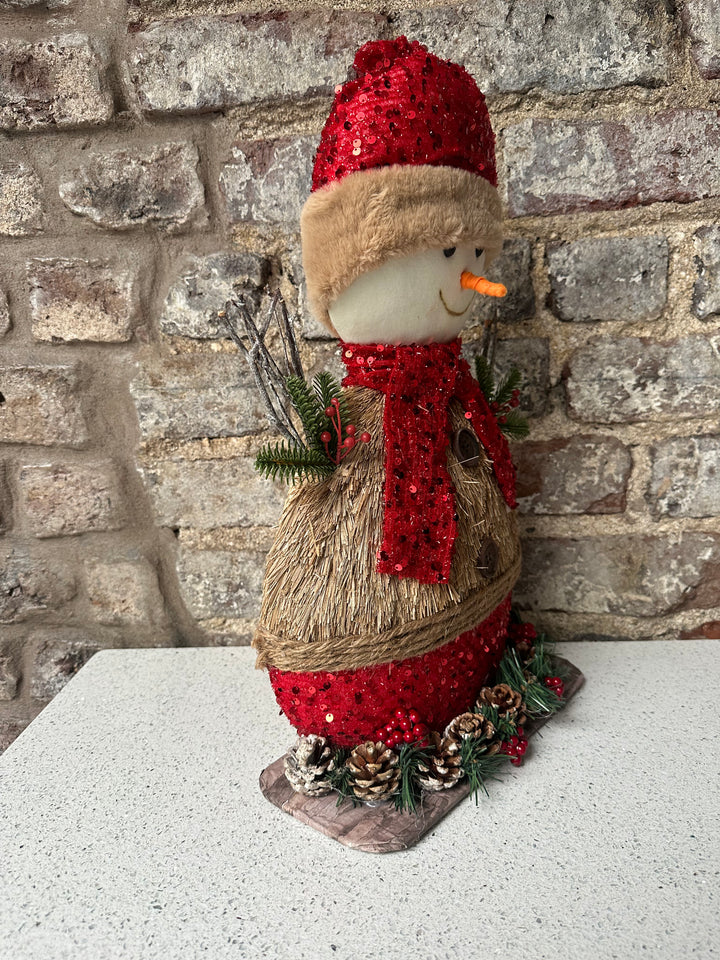 Christmas Red Sparkle Flat Snowman