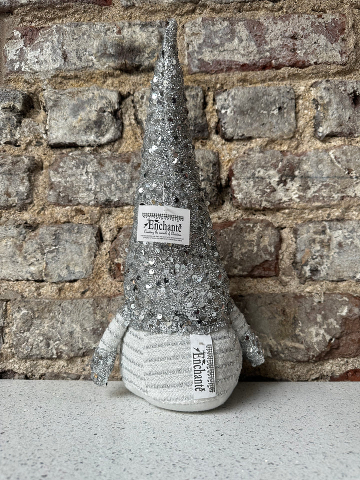 Christmas Festive Silver Sparkle Gnome 35cm