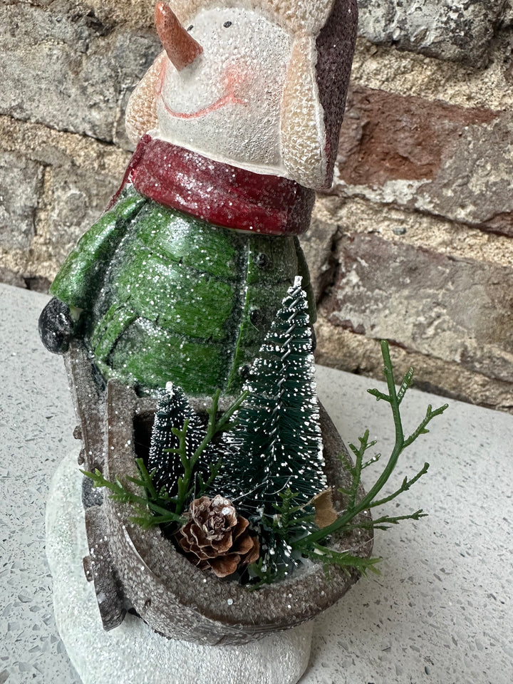 Christmas Festive Snowman With Wheelbarrow