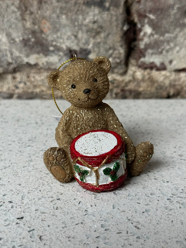 Christmas Teddy With Drum Tree Hanger