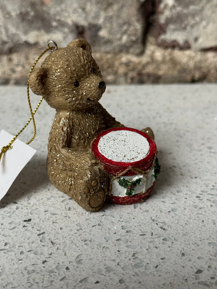 Christmas Teddy With Drum Tree Hanger