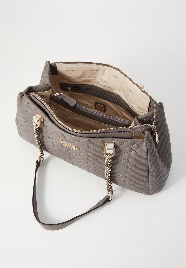 Guess Anning Shoulder Satchel Dark Taupe