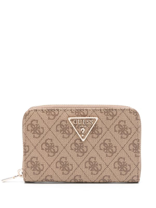 Guess Laurel Medium Zip Around Purse Logo Latte