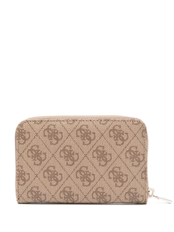 Guess Laurel Medium Zip Around Purse Logo Latte