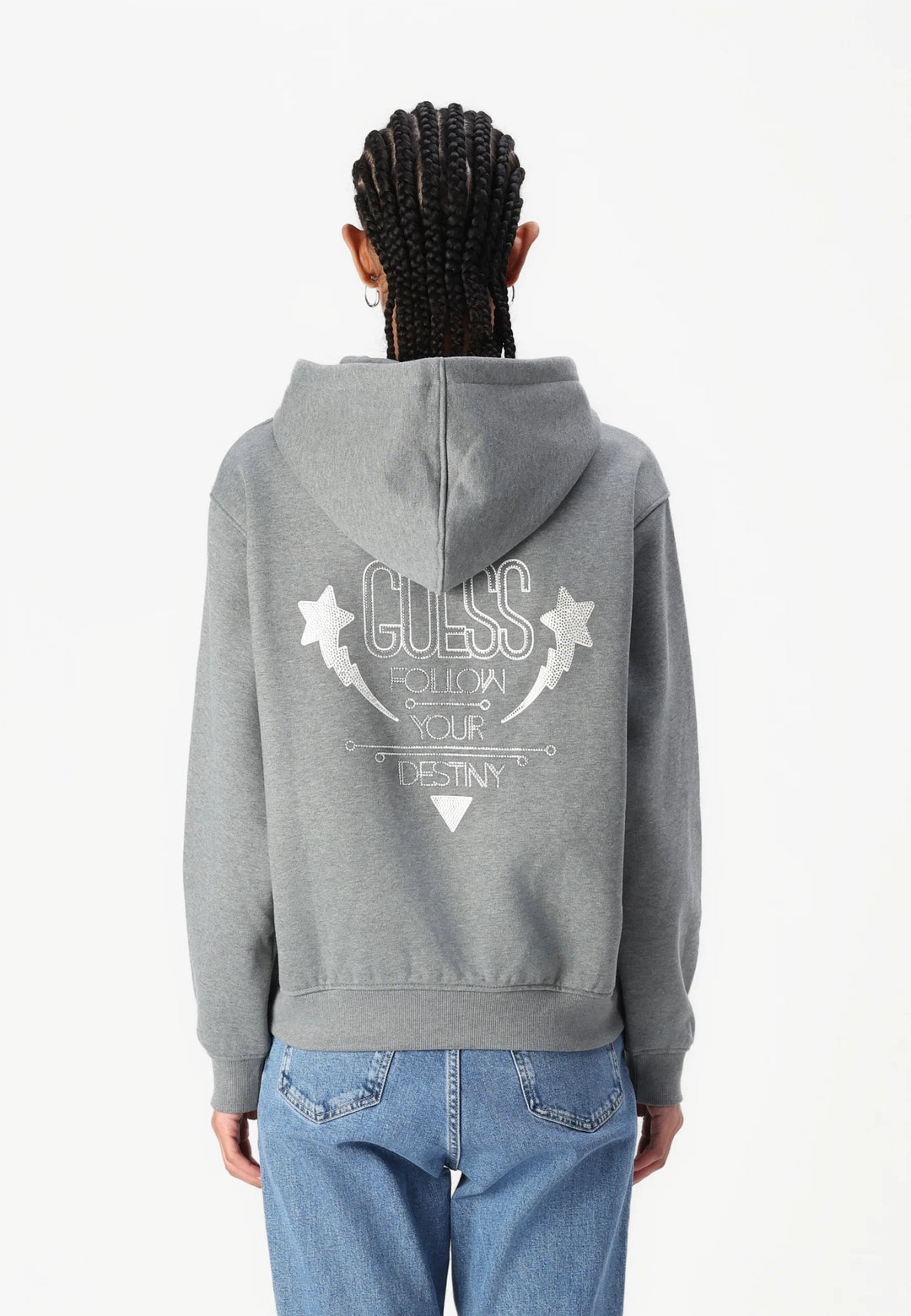 Guess Shiny Cord Sweatshirt Hoodie Grey