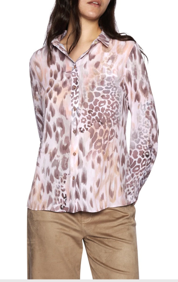 Guess Clouis Pink Leopard Print Shirt