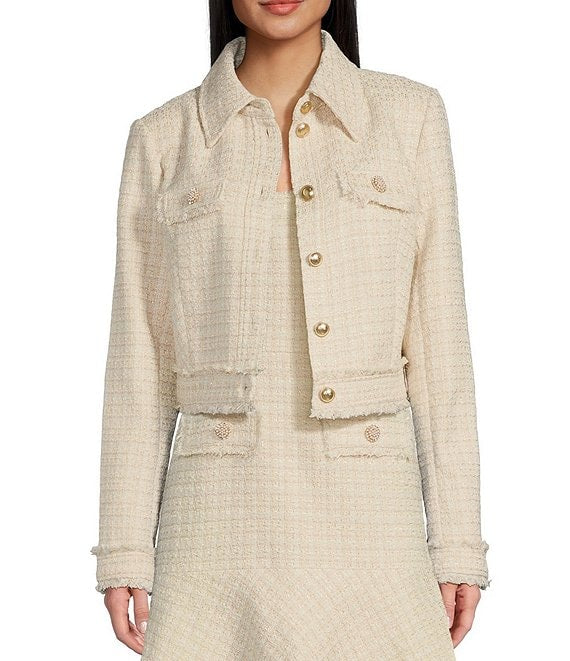 Guess Daphine Cream Tweed Cropped Jacket