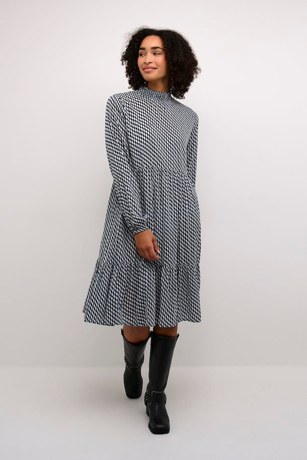 Kaffe KAamber Grey Celestia Blue Wavy Print Smock Dress