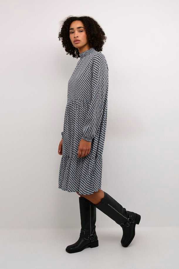 Kaffe KAamber Grey Celestia Blue Wavy Print Smock Dress