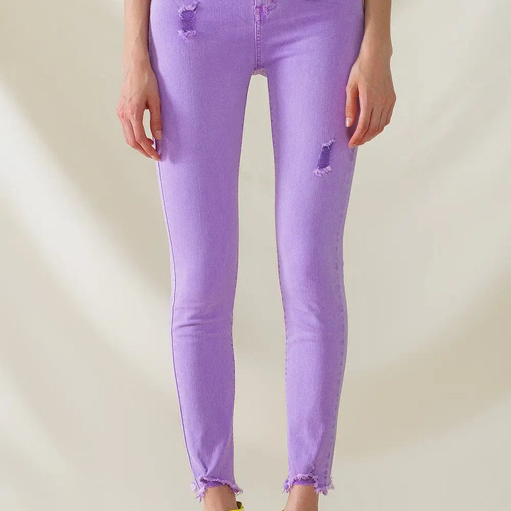 Que Skinny Distressed Jeans Purple