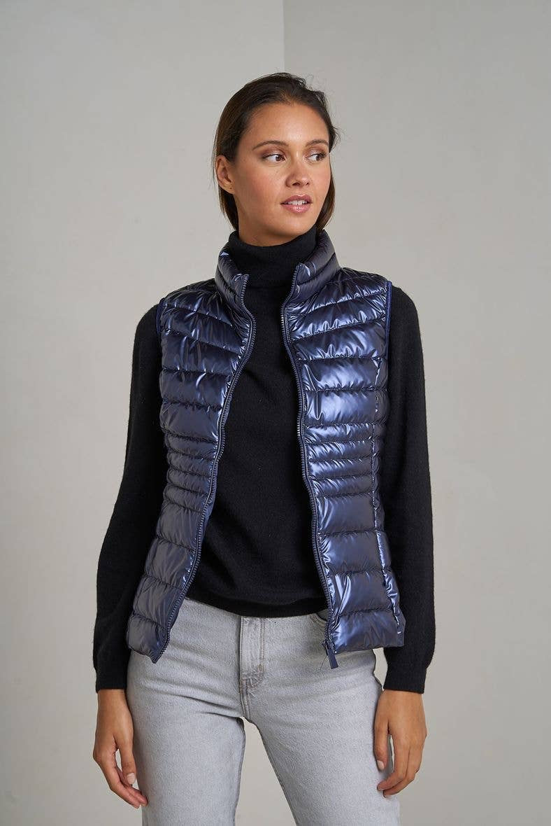 Priya Metallic Gilet Navy Short