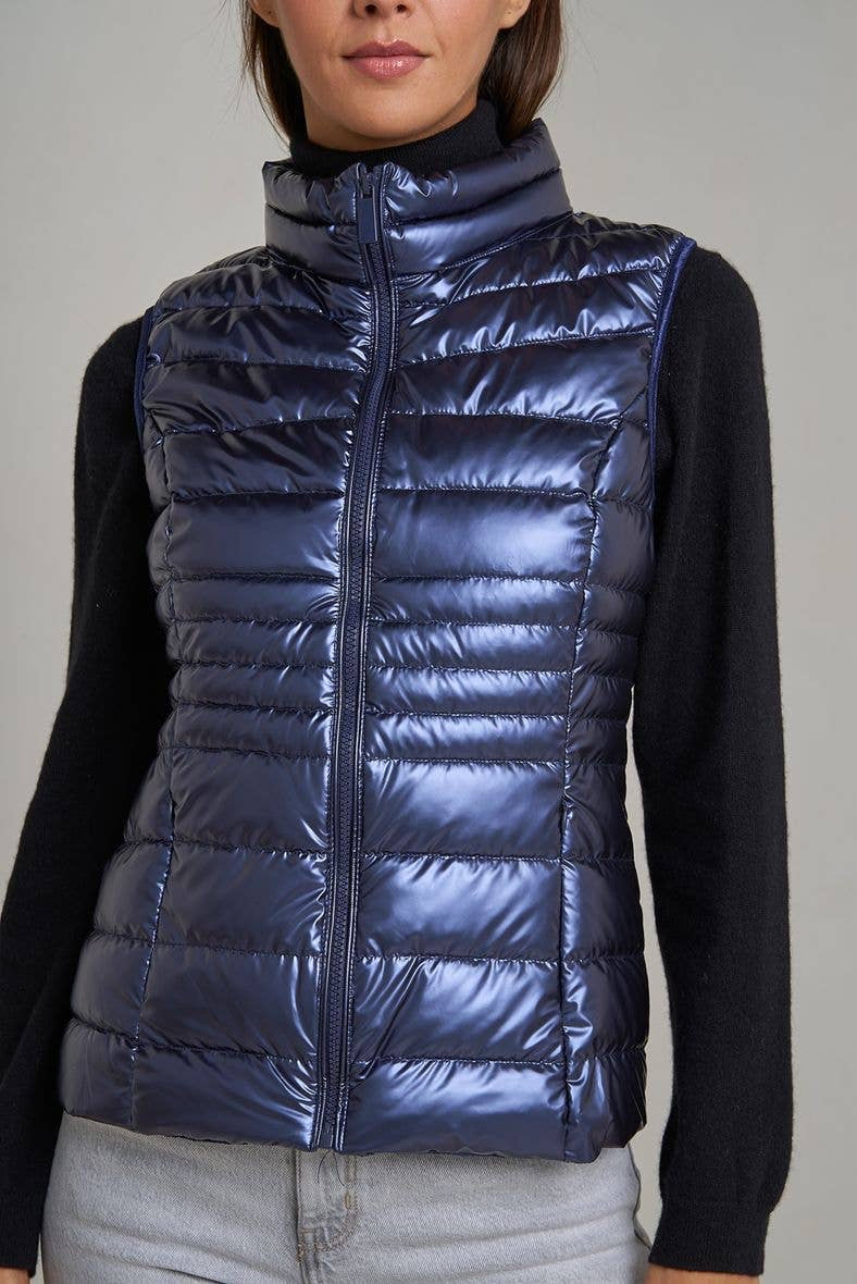 Priya Metallic Gilet Navy Short