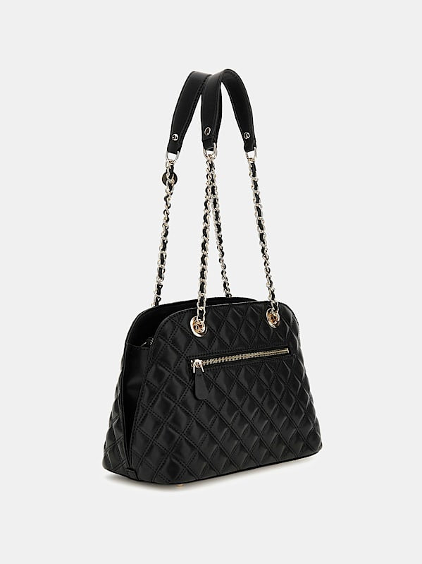 Guess Giully Black Quilted Dome Satchel Bag