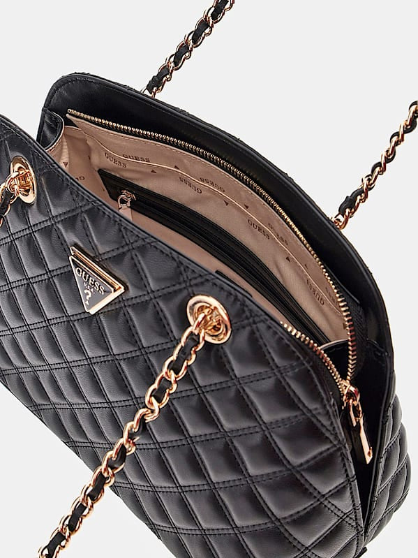 Guess Giully Black Quilted Dome Satchel Bag