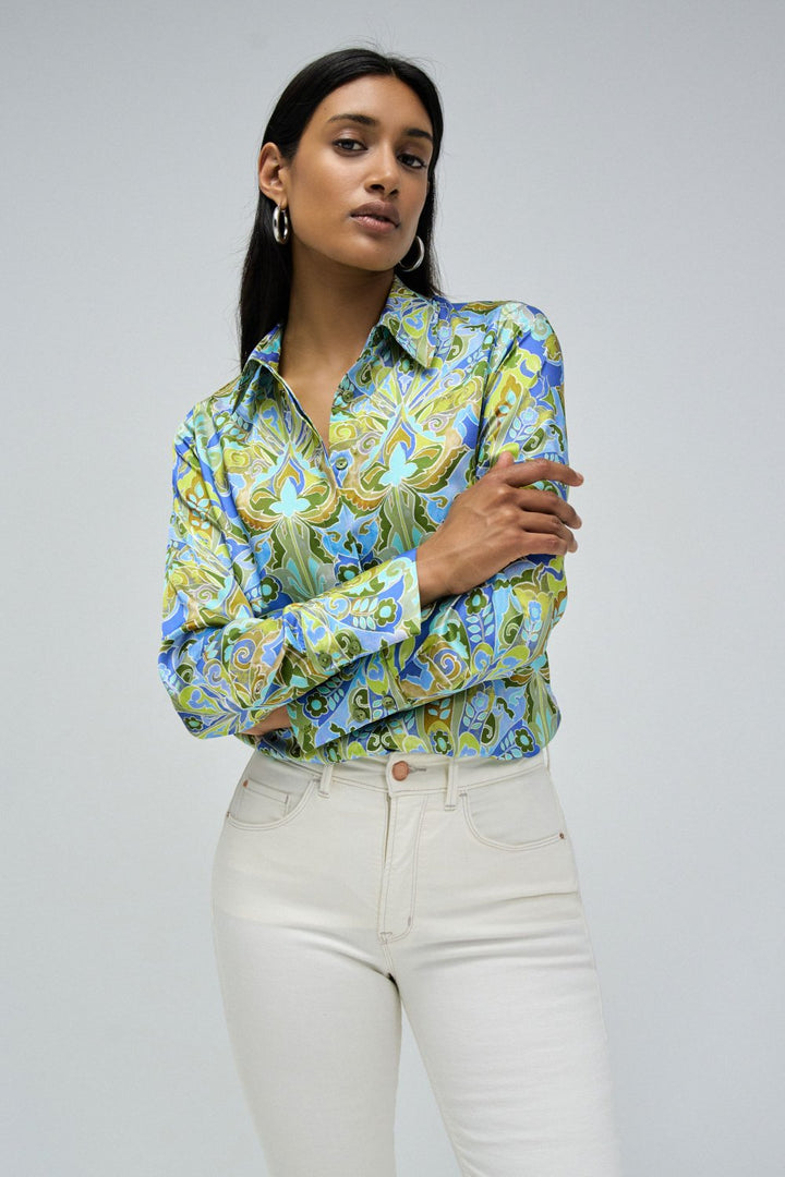 Salsa Satin Blue & Lime Blouse