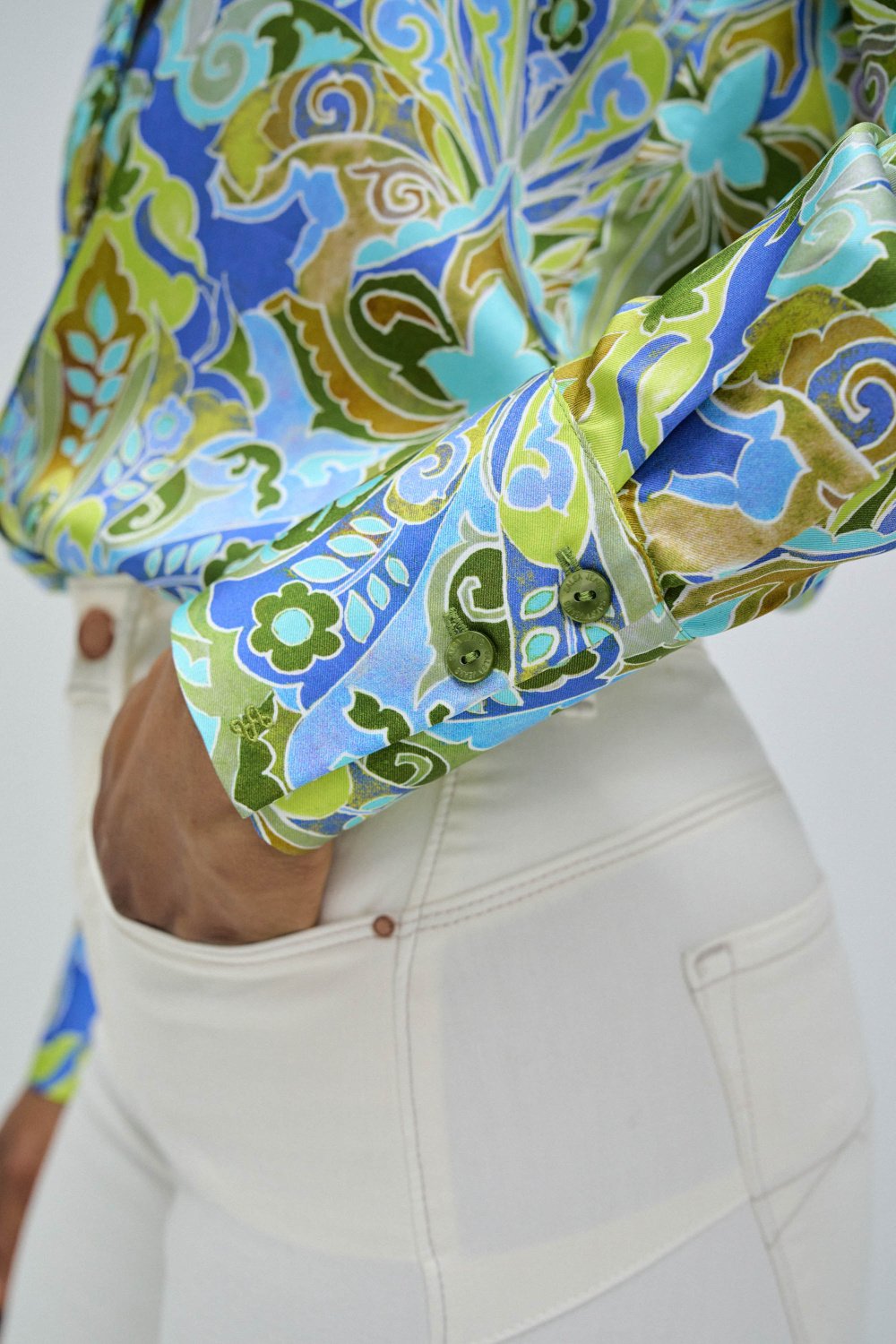 Salsa Satin Blue & Lime Blouse