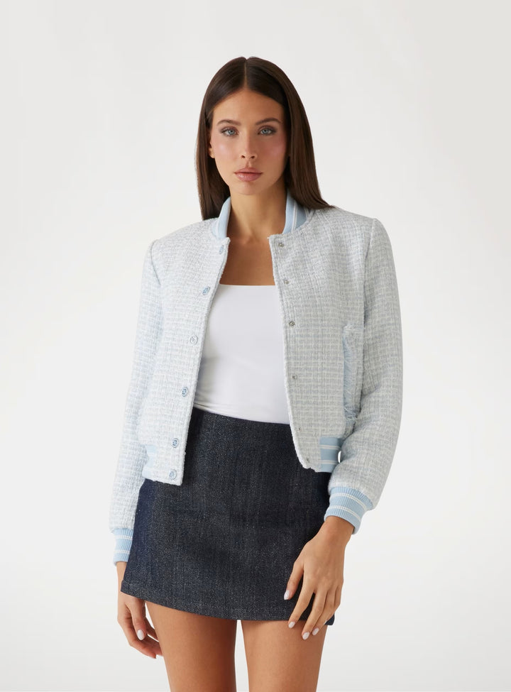 Guess Blue New Gloria Tweed Bomber Jacket