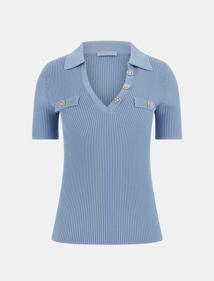 Guess Baby Blue Ribbed Polo Sweater