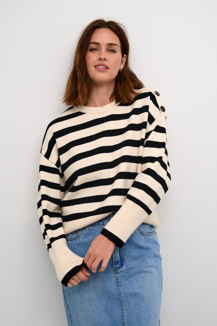 Kaffe Kamarie Antique White/Black Stripe Pullover