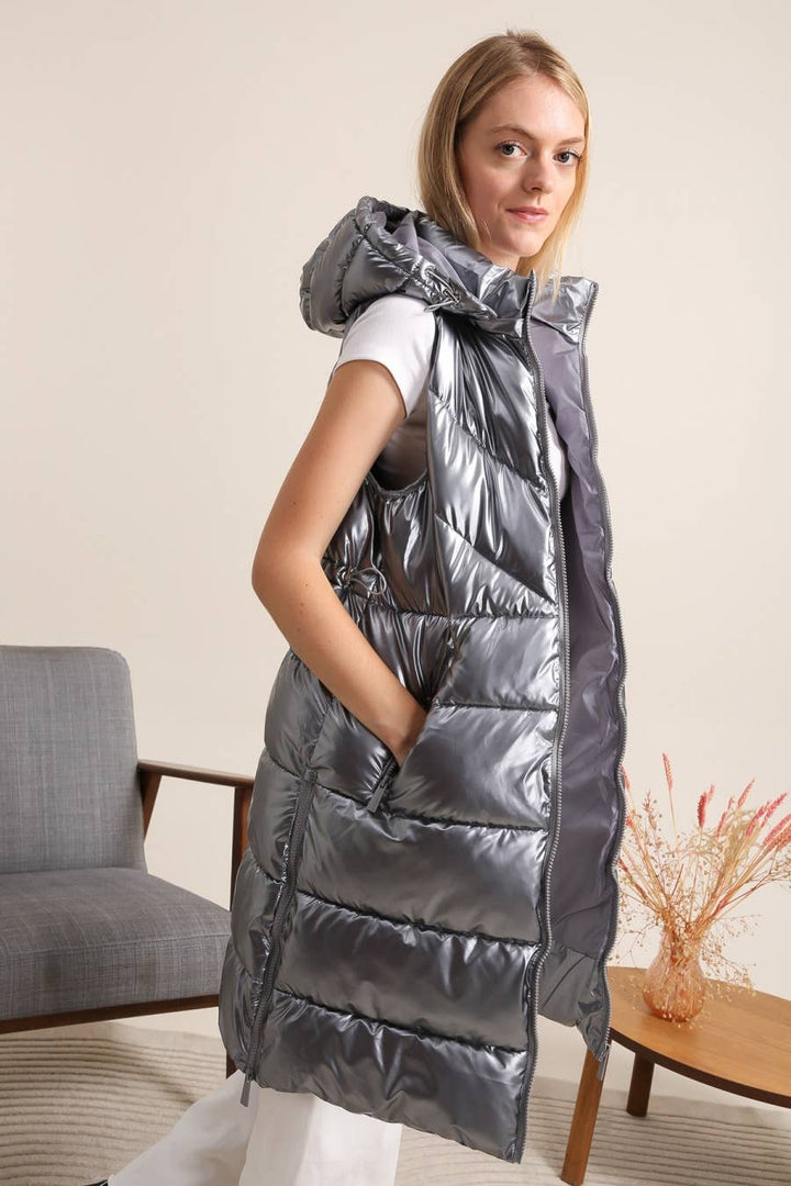 Priya Metallic Oversized Gilet Steel