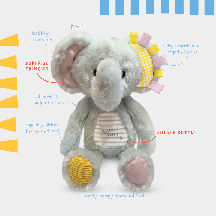 Sensory Snuggables Medium Plush Elephant (on backing board)