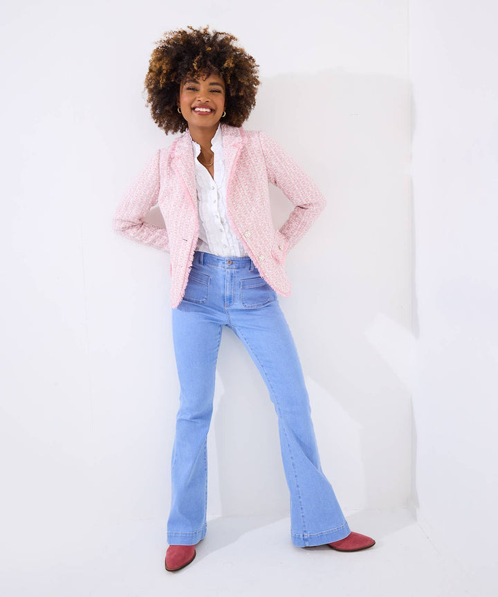 Claudette Floral Fastening Tweed Jacket: Pink