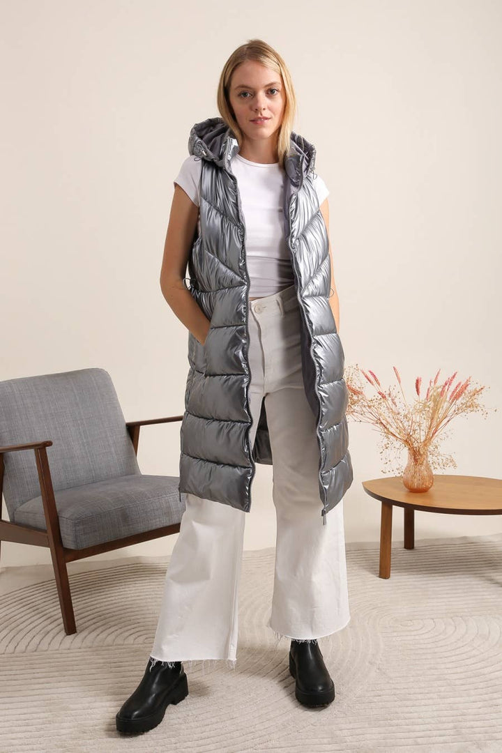 Priya Metallic Oversized Gilet Steel