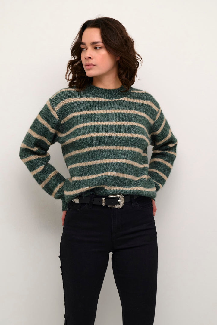 Kaffe Katrina Green/Feather Grey Striped Pullover