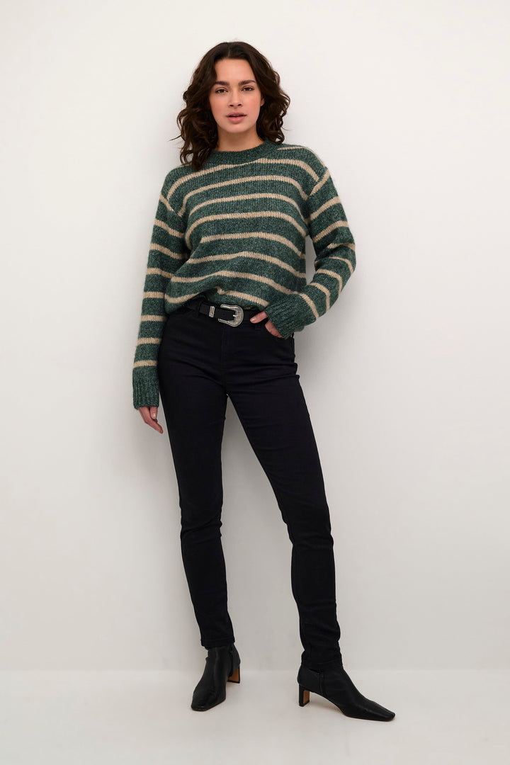 Kaffe Katrina Green/Feather Grey Striped Pullover