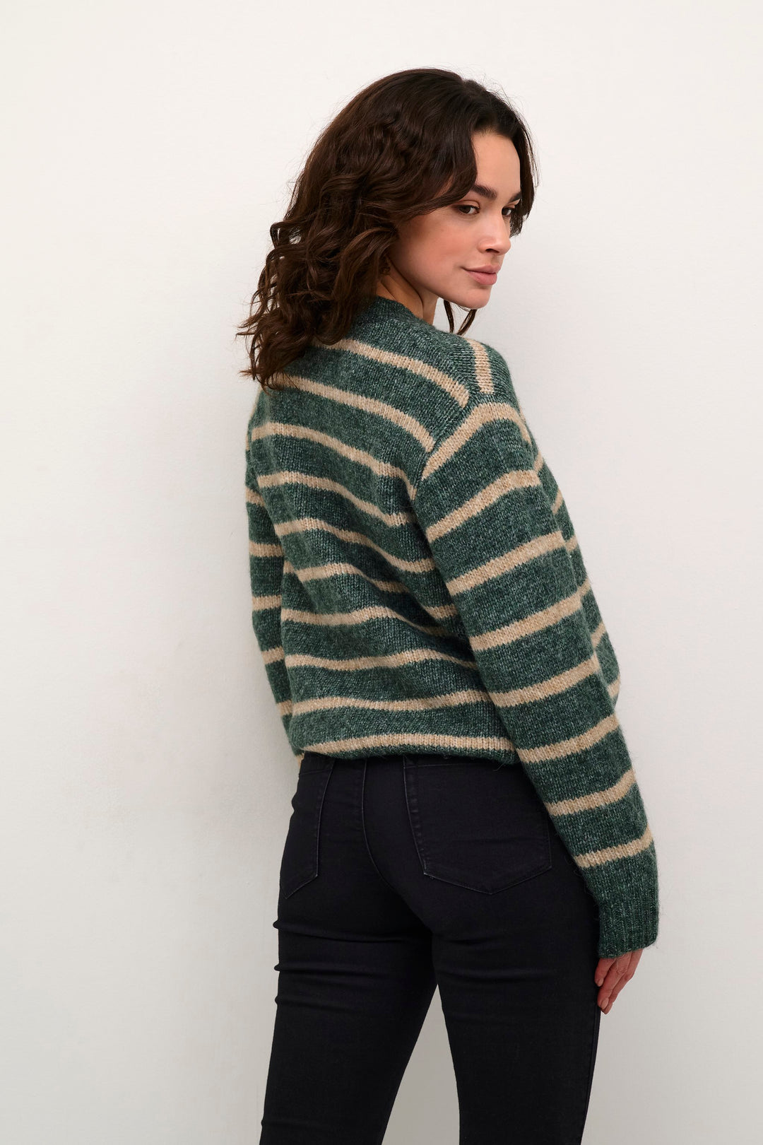 Kaffe Katrina Green/Feather Grey Striped Pullover