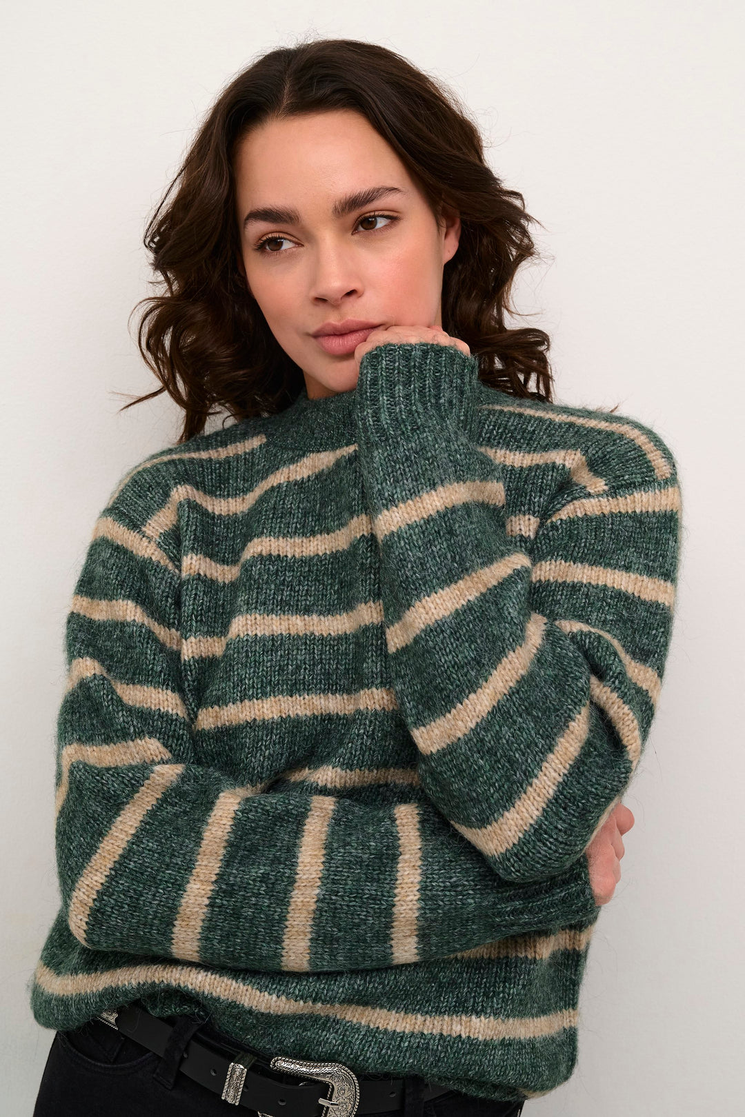 Kaffe Katrina Green/Feather Grey Striped Pullover