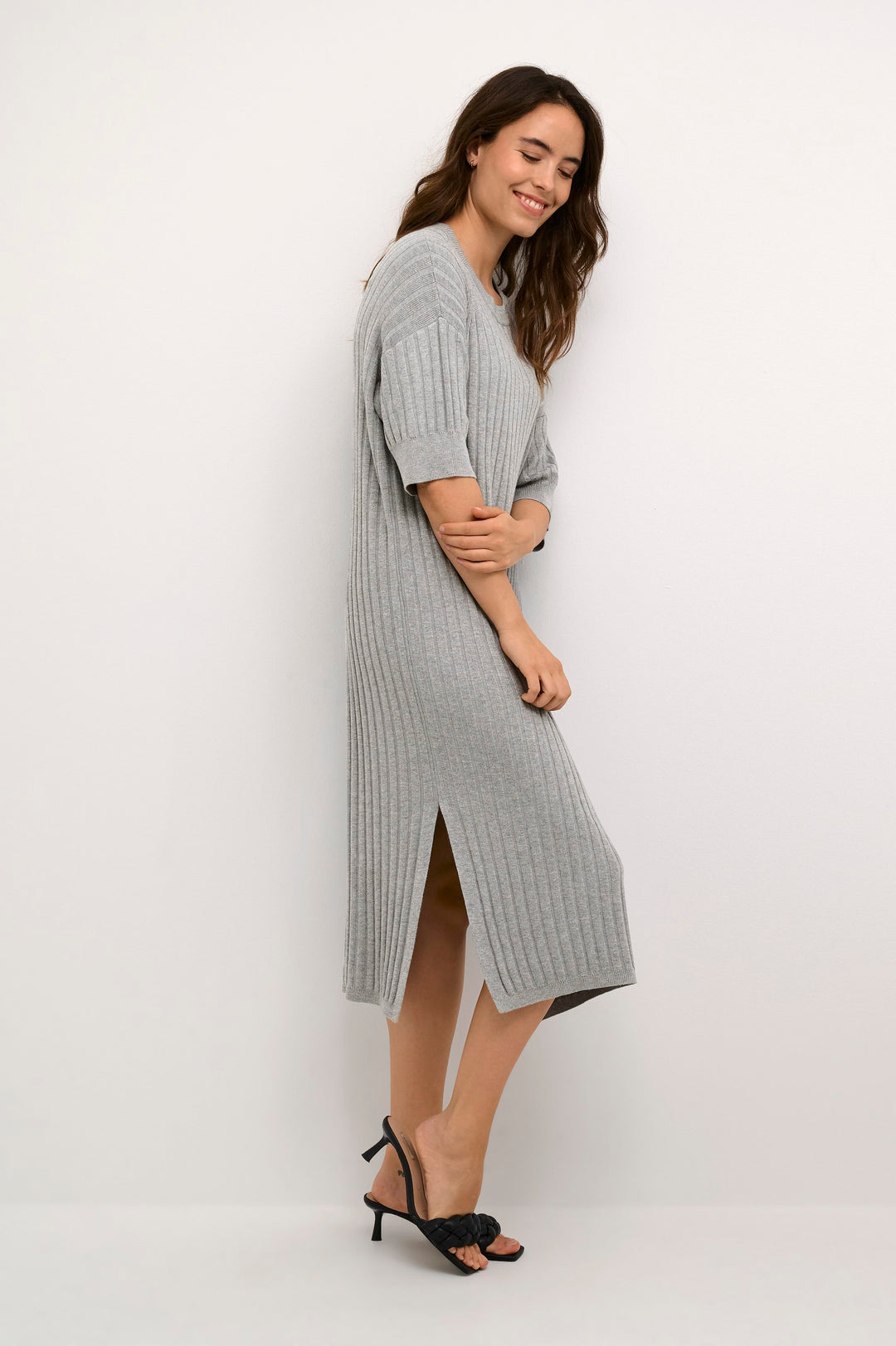 Kaffe Kalola Grey Melange Knit Dress